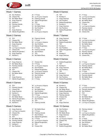 Week 1 Games Week 2 Games Week 3 Games Week 4 Games ...