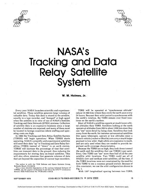 Tra,cking and Data Relay Satellite System