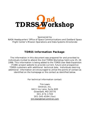 TDRSS Workshop nd - swsi.gsfc.nasa.gov - Nasa