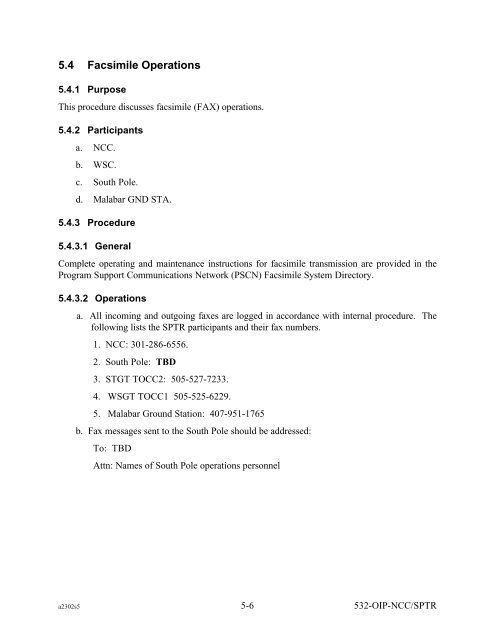 Operational Interface Procedures for the South Pole TDRSS Relay ...