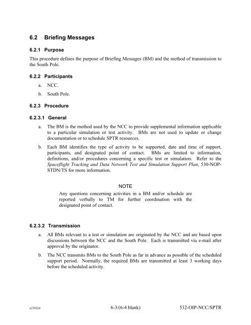 Operational Interface Procedures for the South Pole TDRSS Relay ...