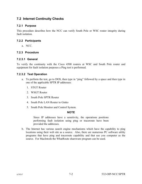 Operational Interface Procedures for the South Pole TDRSS Relay ...