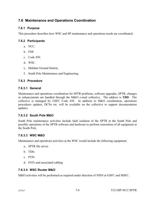 Operational Interface Procedures for the South Pole TDRSS Relay ...