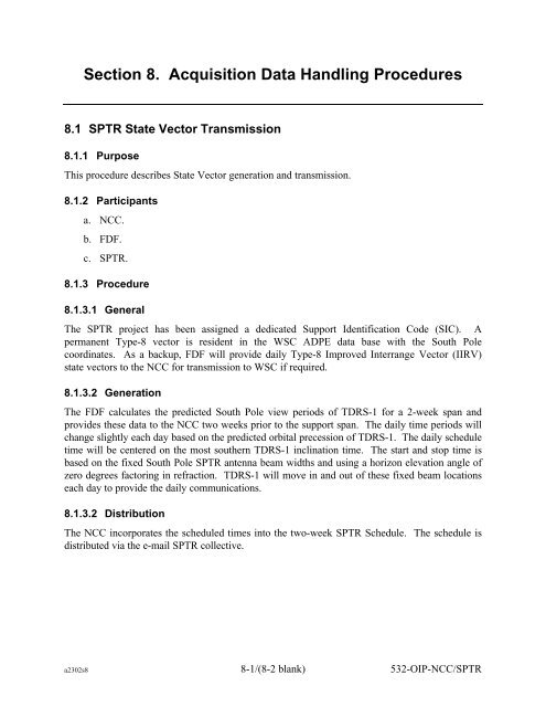 Operational Interface Procedures for the South Pole TDRSS Relay ...