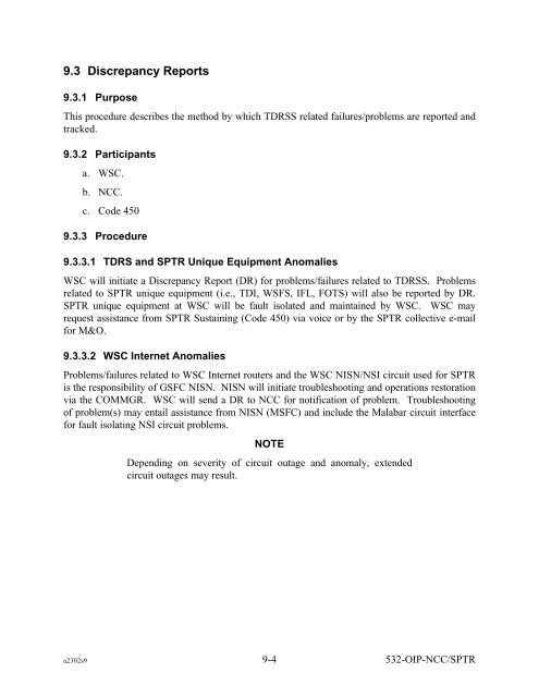 Operational Interface Procedures for the South Pole TDRSS Relay ...