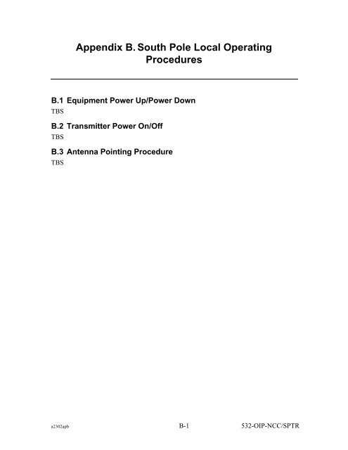 Operational Interface Procedures for the South Pole TDRSS Relay ...