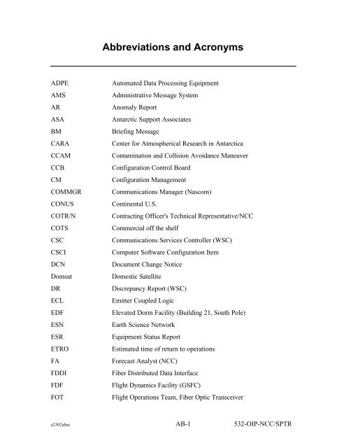 Operational Interface Procedures for the South Pole TDRSS Relay ...