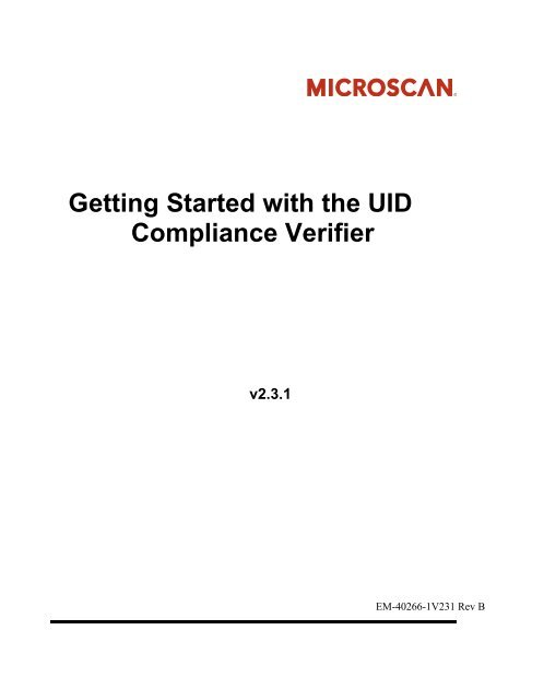 Getting Started With Your UID Compliance Verifier - Microscan