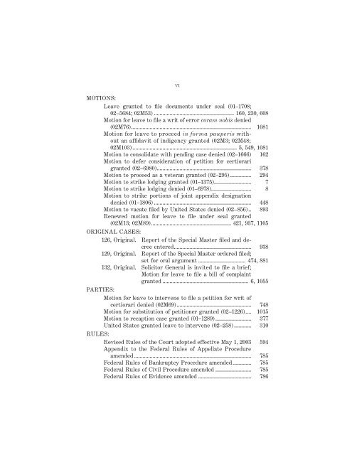 OCTOBER TERM 2002 Reference Index Contents: - Supreme Court ...