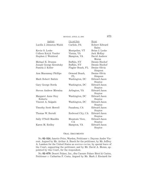 OCTOBER TERM 2002 Reference Index Contents: - Supreme Court ...