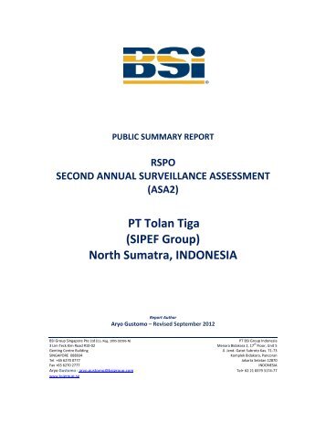 PT Tolan Tiga (SIPEF Group) North Sumatra, INDONESIA