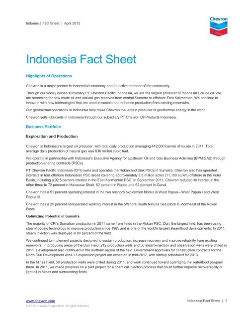 Indonesia Fact Sheet - Chevron