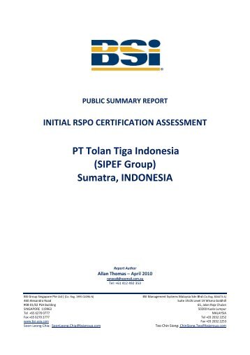 PT Tolan Tiga Indonesia (SIPEF Group) Sumatra, INDONESIA