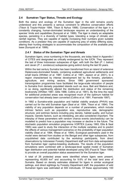 A Supplemental HCVF Assessment on the Sumatran Tiger ...