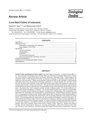 Coral reef fishes of Indonesia - Zoological Studies