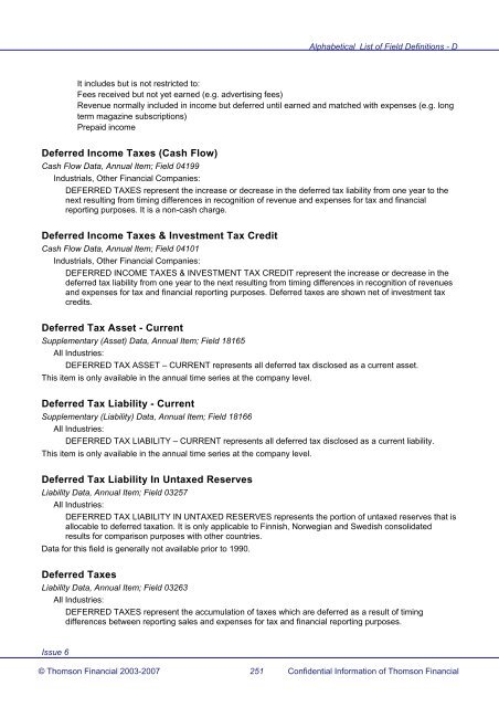 Worldscope Database Datatype Definitions Guide