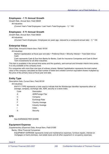 Worldscope Database Datatype Definitions Guide