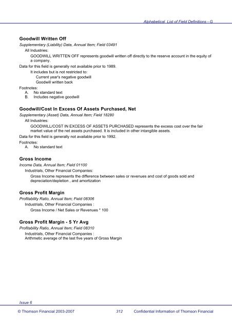 Worldscope Database Datatype Definitions Guide