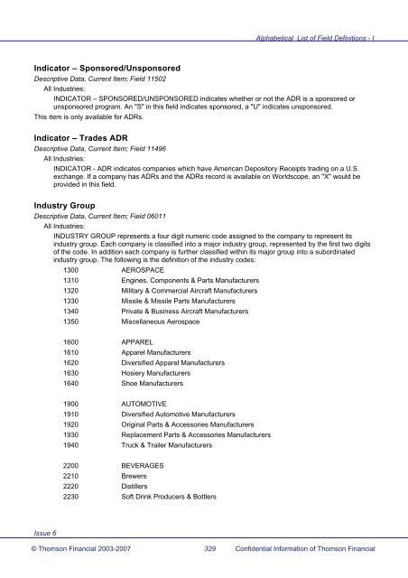 Worldscope Database Datatype Definitions Guide