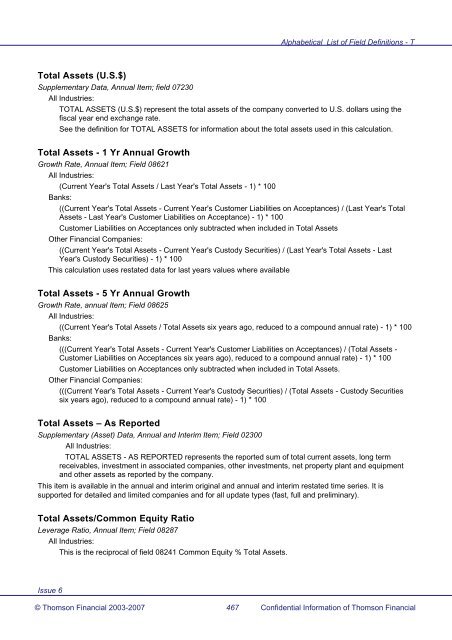 Worldscope Database Datatype Definitions Guide