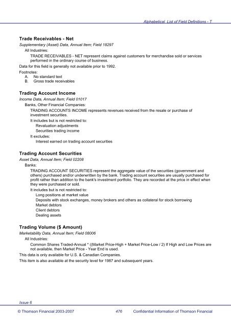 Worldscope Database Datatype Definitions Guide