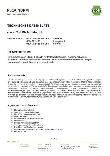 TECHNISCHES DATENBLATT arecal 2 K MMA Klebstoff