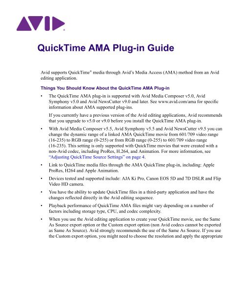 1 QuickTime AMA Plug-in Guide - Avid