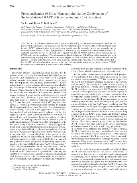 Functionalization of Silica Nanoparticles via the Combination of ...