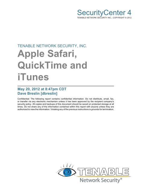 Apple Safari, QuickTime and iTunes - Tenable Network Security