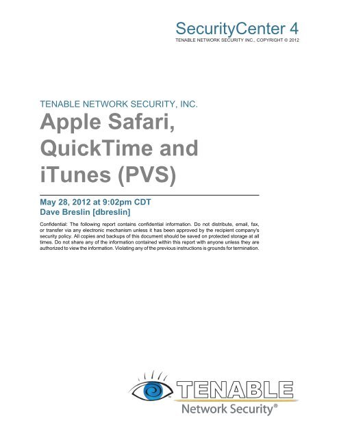 Apple Safari, QuickTime and iTunes (PVS) - Tenable Network Security