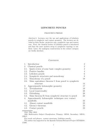 LEFSCHETZ PENCILS Contents 1. Introduction 2 2. Classical ...