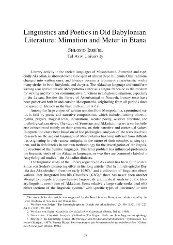 Linguistics and Poetics in Old Babylonian Literature: Mimation and ...