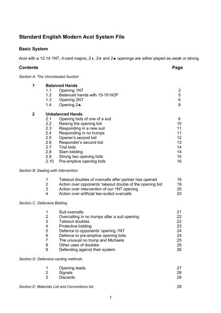 Standard English Modern Acol System File - Bridge Guys