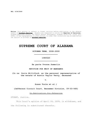 Ex parte Sumerlin; Petition for Writ of Mandamus - Alabama ...