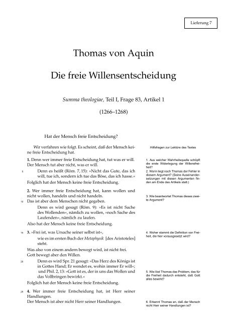 Text des Thomas von Aquin über die freieWillensentscheidung