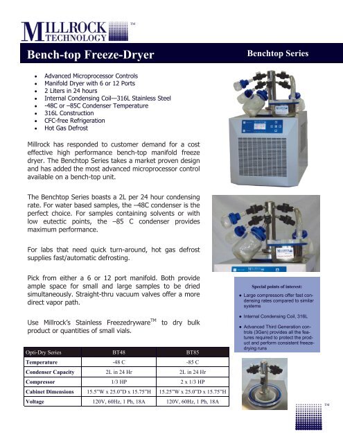 Bench Top Freeze Dryer Millrock Technology