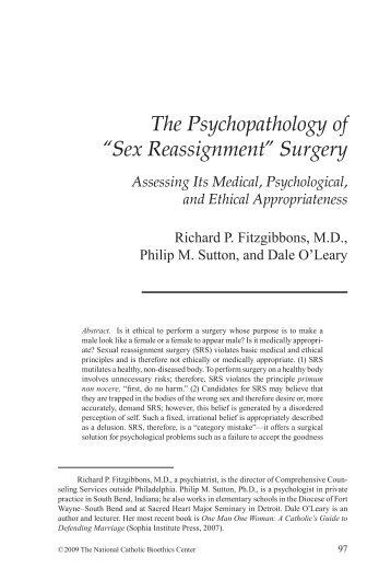 The Psychopathology of “Sex Reassignment” Surgery - Courage