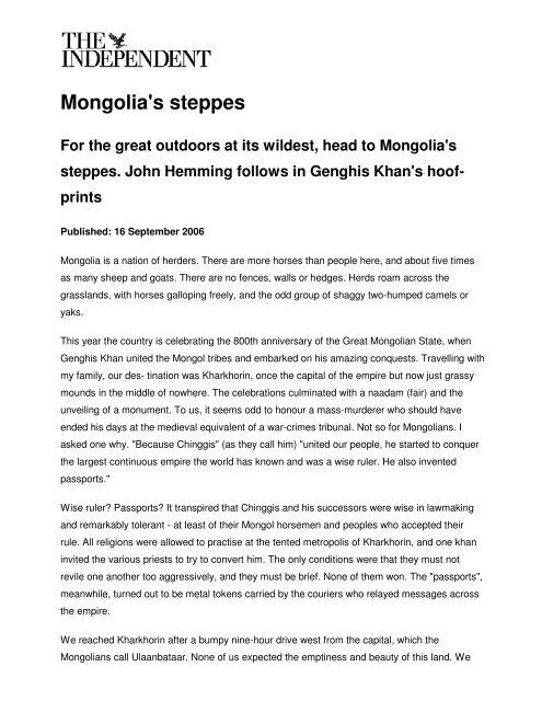 Mongolia's steppes - Panoramic Journeys