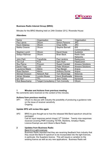 Minutes of meeting - Stakeholders - Ofcom