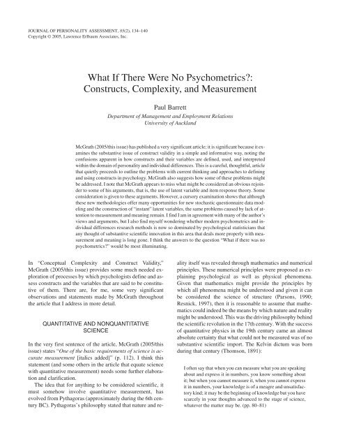 What If There Were No Psychometrics?: Constructs ... - Paul Barrett