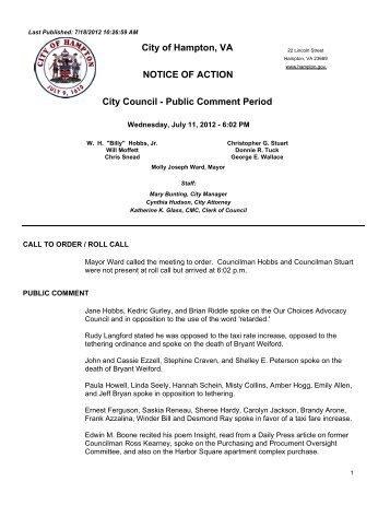 Notice of Action - City of Hampton, Virginia