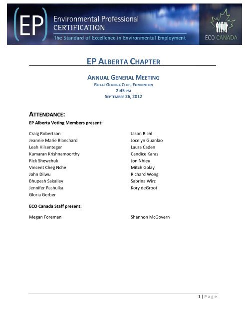 epalberta chapter annual general meeting - ECO Canada