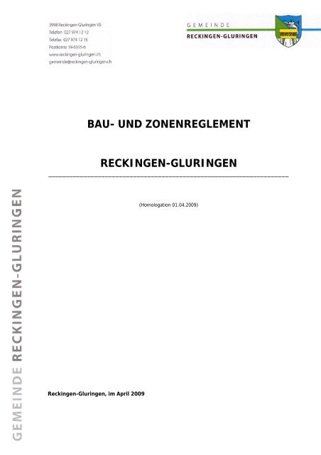 BAU- UND ZONENREGLEMENT RECKINGEN-GLURINGEN