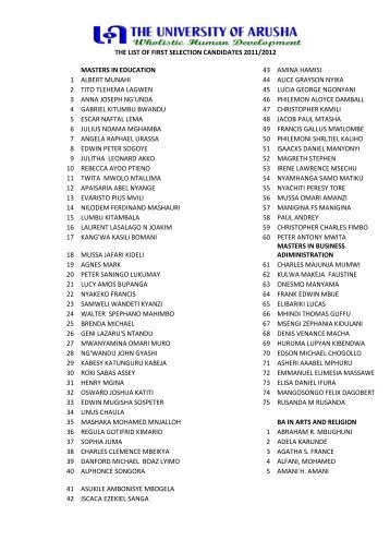 the list of first selection candidates 2011/2012 masters in education ...