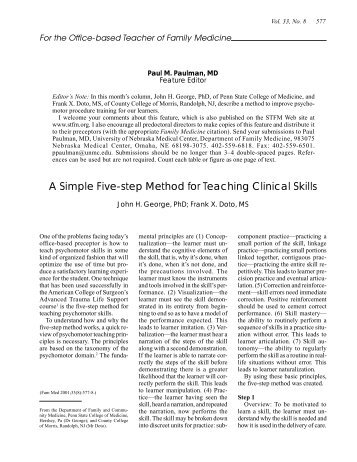 A Simple Five-step Method for Teaching Clinical Skills - STFM
