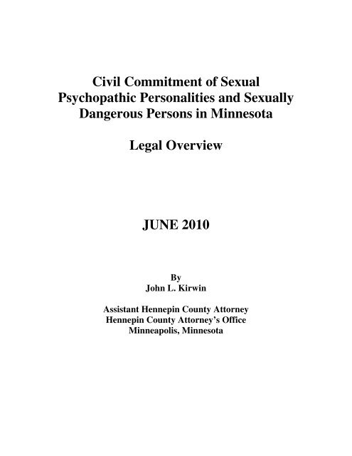 Civil Commitment of Sexual Psychopathic Personalities and ...