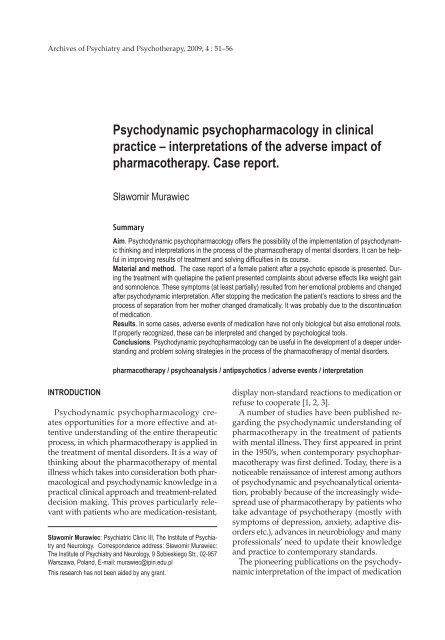 Psychodynamic psychopharmacology in clinical practice ...