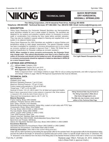 quick response dry horizontal sidewall sprinklers technical ... - Viking