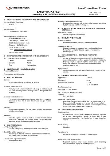 Quick-Freeze/Super-Freeze SAFETY DATA SHEET - Rothenberger