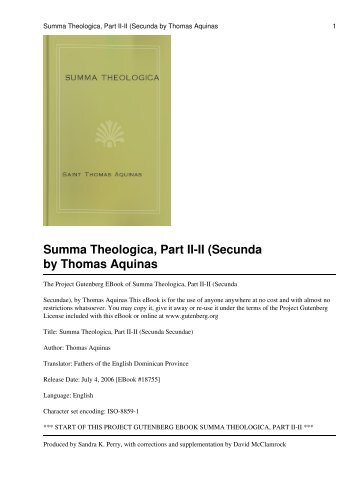The Summa Theologica, St. Thomas Aquinas - ldwilkersonministries